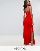 Asos Tall Lace Up Back Maxi Dress - Red