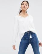 Vila Boho Top With Tassel Tie In White - White