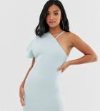Asos Design Petite One Shoulder Ruched Mini Dress-blue
