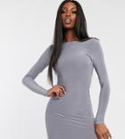 Club L London Tall Open Back Midi Bodycon Dress With Ruching In Gray