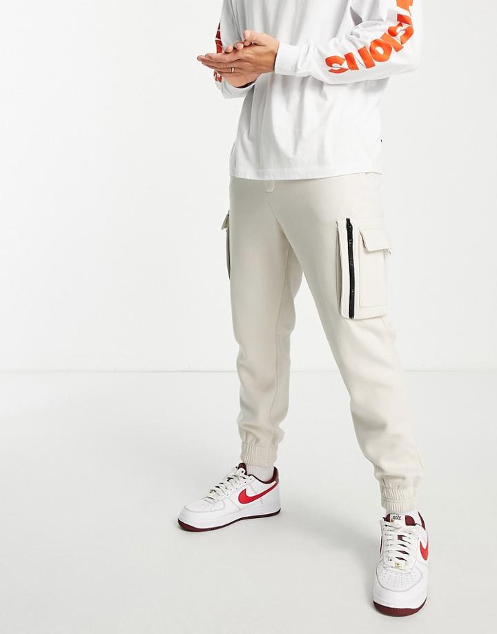 Jack & Jones Intelligence Wide Fit Cargo Pants In Beige-neutral