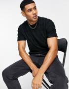 Topman Classic Fit T-shirt With Jacquard Plaid In Black