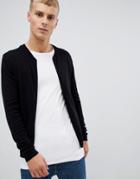 Asos Design Knitted Bomber Jacket In Black - Black