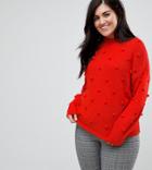 Junarose High Neck Bobble Sweater - Red
