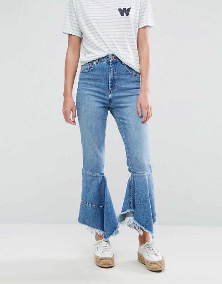 Asos Farleigh High Waist Slim Mom Jeans With Waterfall Hem - Blue