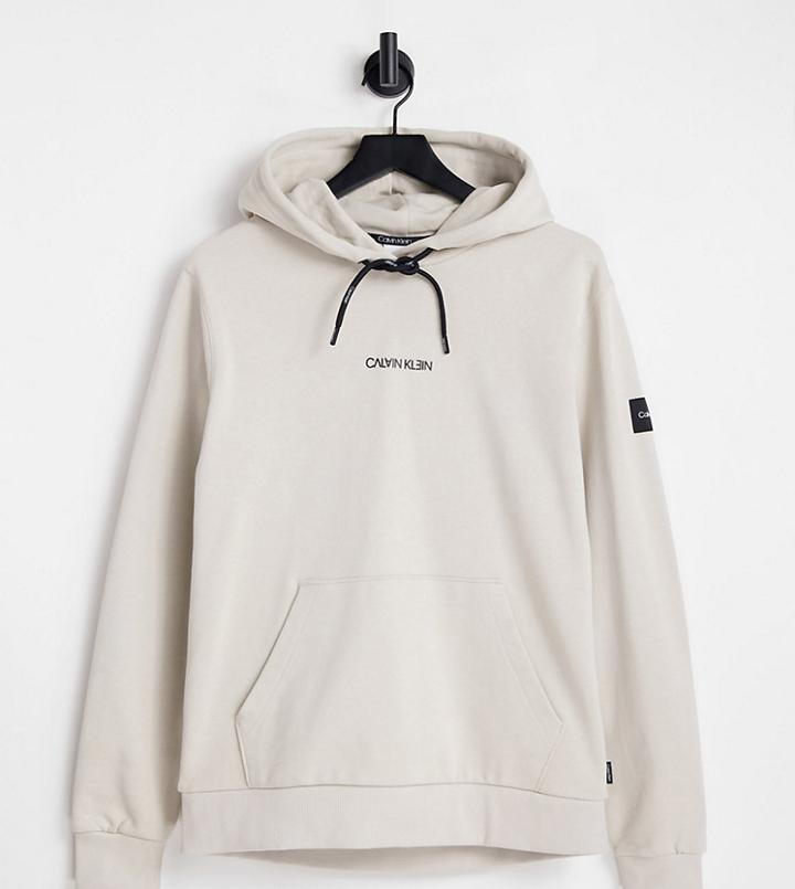 Calvin Klein Center Logo Hoodie In Stone Exclusive To Asos-neutral