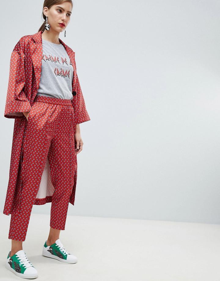 Custommade Cropped Pants In Printed Satin - Red