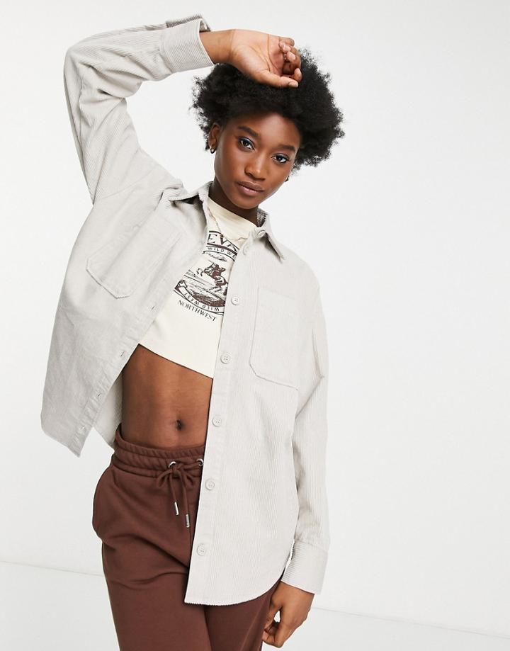 Monki Cord Shirt In Mole-brown