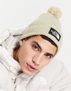 The North Face Logo Pom Beanie In Beige-brown