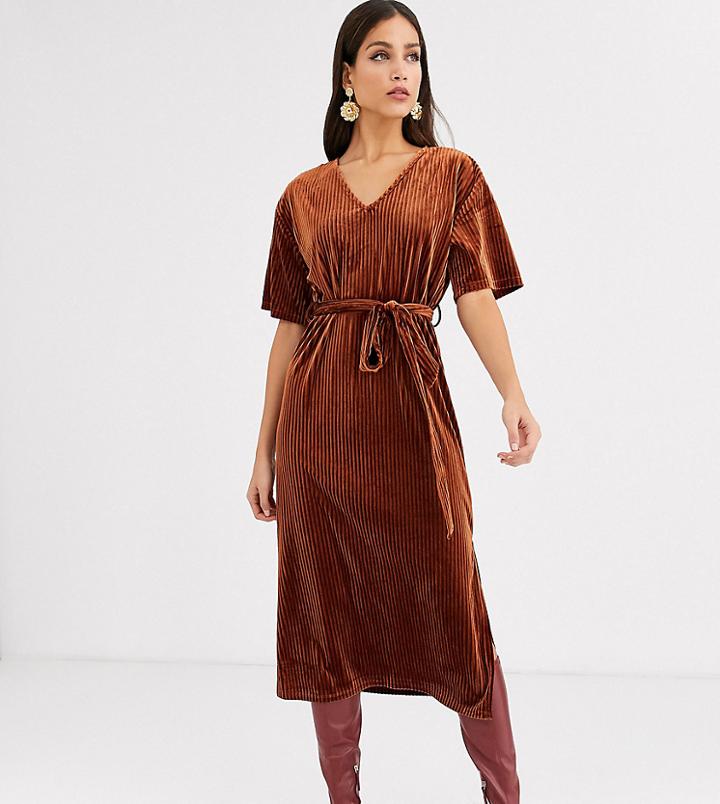 Glamorous Tall Midi Wrap Dress In Textured Fabric-tan