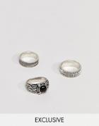 Reclaimed Vintage Ring Pack In Burnished Silver With Stone - Silver