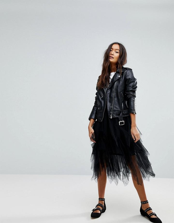 Vila Mesh Tiered Skirt - Black