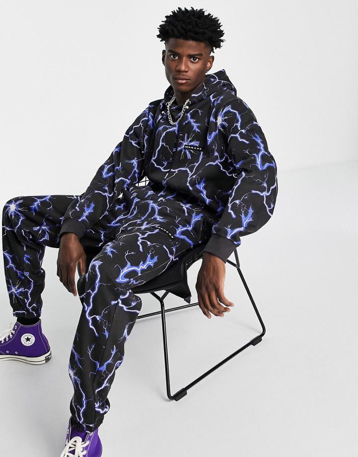 Mennace Sweatpants In Black With All Over Lightning Print - Part Of A Set