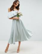 Asos Wedding Bardot Fold Prom Midi Dress - Green