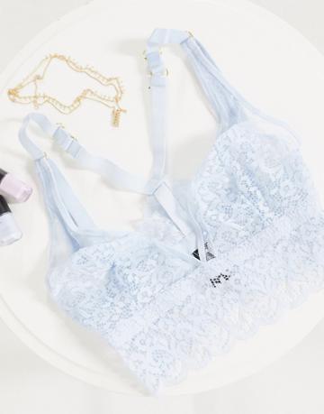 Tutti Rouge Fuller Bust Eva Lace And Spot Mesh Mix Bralette In Blue-blues
