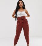 Asos Design Petite Tapered Pants With Utility Pocket Detail - Brown