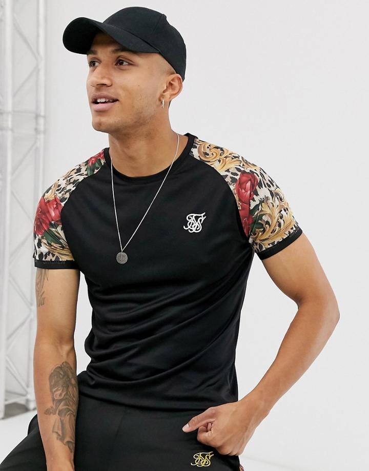 Siksilk X Dani Alves Muscle Fit T-shirt In Black With Printed Raglan Sleeve - Black