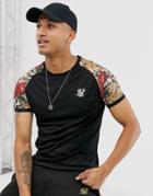 Siksilk X Dani Alves Muscle Fit T-shirt In Black With Printed Raglan Sleeve - Black