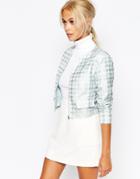 Fashion Union Jacquard Collarless Crop Jacket - Mint
