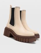 Stradivarius Chunky Chelsea Boot With Contrast Brown Sole In Cream-white