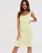 Vesper Midi Pencil Dress With Deep Neck In Lemon-yellow