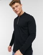 New Look Long Sleeve Polo In Pique With Zip In Black