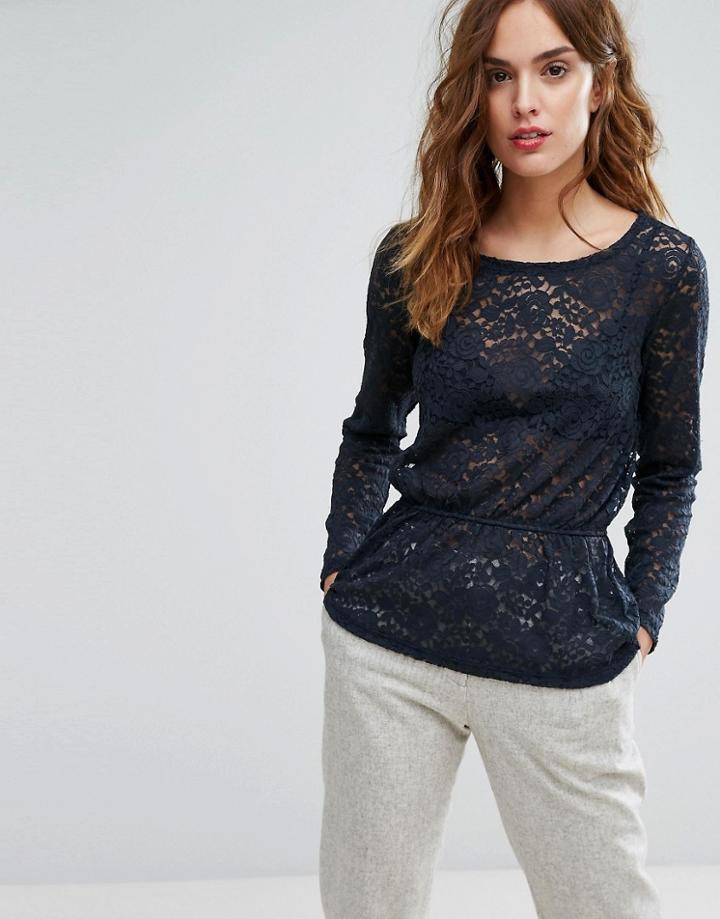 Jdy Chain Elastic Waist Lace Top - Blue