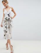 Asos Design Floaty Cami Midi Dress In Blurred Floral Print-multi