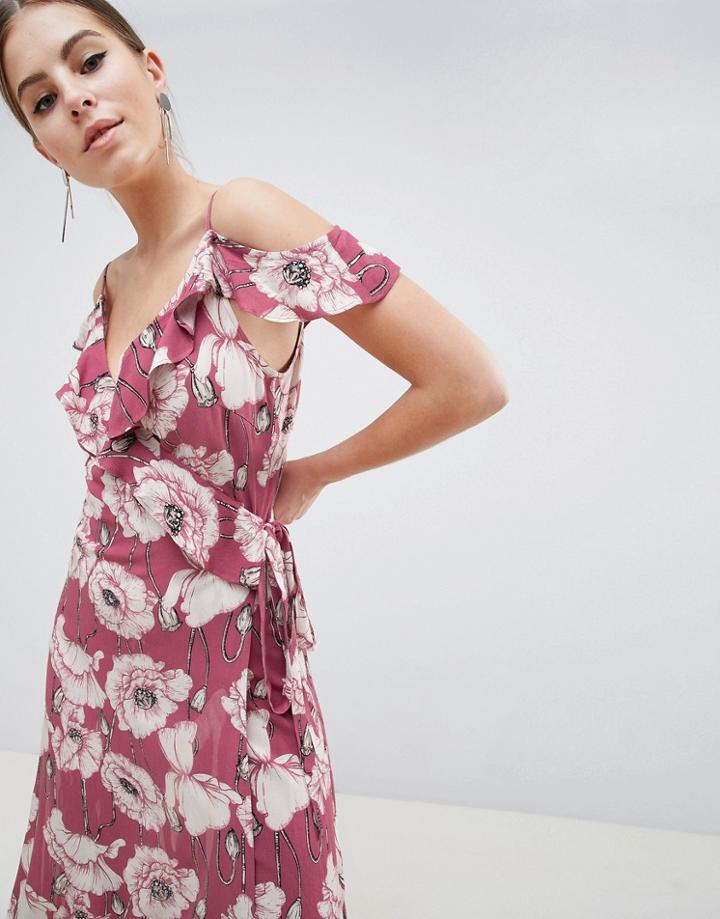 Y.a.s Floral Cold Shoulder Midi Dress-multi