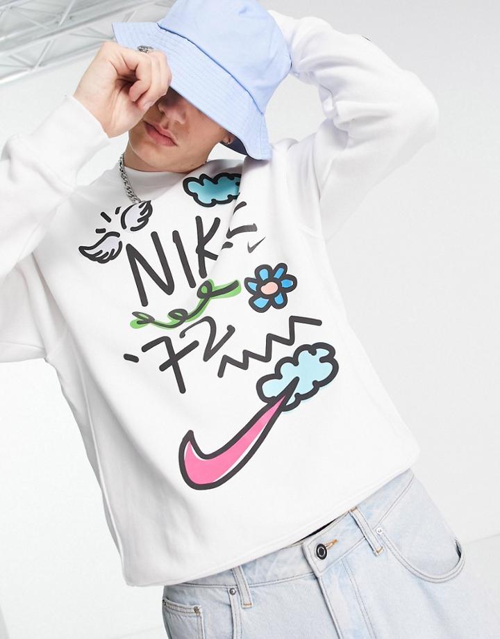Nike Doodleglyph Graphic Crew Neck Sweatshirt In White