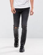 Cheap Monday Tight Skinny Jeans Cosmo Black Knee Rip - Black