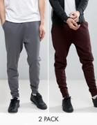 Asos Tapered Joggers 2 Pack Burgundy/ Washed Black Save - Multi