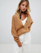New Look Button Through Chunky Knitted Cardigan - Tan