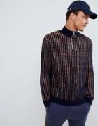 Asos Design Knitted Ribbed Half Zip Sweater In Navy Twist - Navy