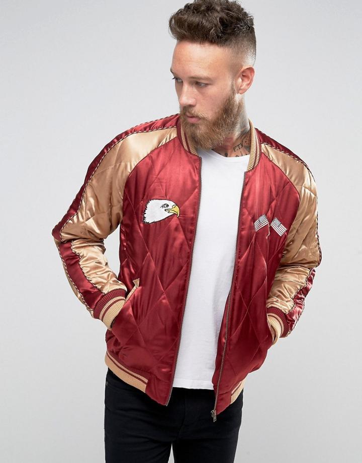 Asos Bomber Jacket With Alaska Eagle Embroidery - Black