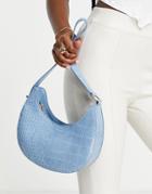 Asos Design Curved Shoulder Bag With Long Strap In Blue Croc-blues