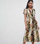 Mango Button Down Midi Dress In Dark Florals-black