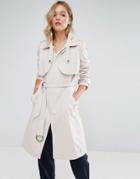 Neon Rose O - Ring Belted Crepe Trench Coat - Cream