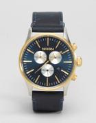Nixon Sentry Chronograph Watch In Leather - Black