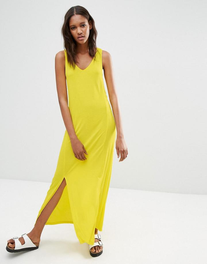 Asos Maxi Dress With Drape Back - Yellow