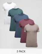 Asos Extreme Muscle T-shirt With Crew Neck 5 Pack Save - Multi