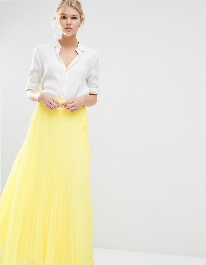 Asos Petite Pleated Maxi Skirt - Yellow