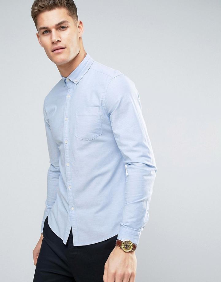 Asos Slim Oxford Shirt With Stretch In Blue - Blue