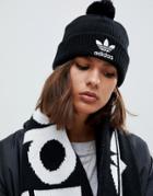 Adidas Originals Embroidered Logo Pom Pom Beanie In Black - Black