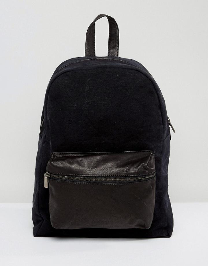 Hymn Leather Front Pocket Backpack - Black
