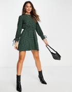 Aligne Mini Dress With Cut Out Back In Green Check - Multi