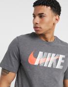 Nike Training Large Double Logo T-shirt In Gray-grey