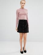 Vila A-line Button Front Skirt - Black