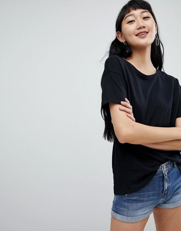 Pull & Bear Organic Tee In Black - Green