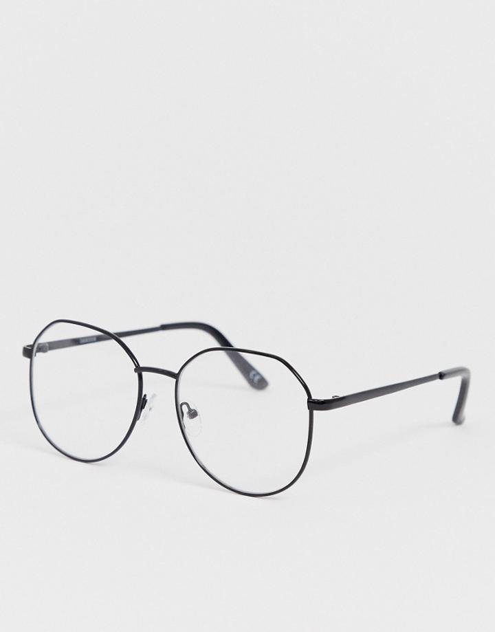 Asos Design Oversized Metal Preppy Clear Lens Glasses In Black
